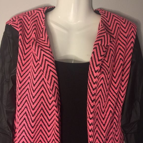 Fuschia Print Jacket w/ Faux leather sleeves - Picture 9 of 12